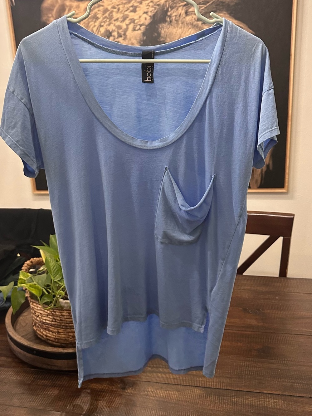 bobi Sky Blue Draped Pocket Short Sleeve Tee